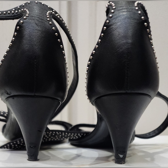 SAINT LAURENT Charlotte Black Studded Ankle Wrap Sandal / Heels Size 38 / US 8 - Picture 5 of 13